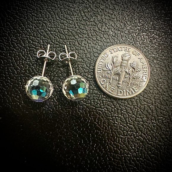 Disco Ball Earrings Silver Plated 5MM Stud Earrings for Women - Picture 2 of 9